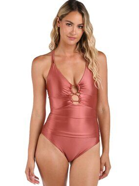 NWT New $130 La Blanca Earth Goddess Underwire Lace Up Swimsuit Sienna Size 10
